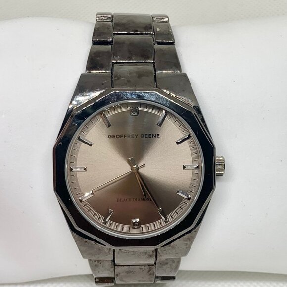 Geoffrey Beene black diamond men black tone watch 43mm case quartz running - Picture 1 of 8